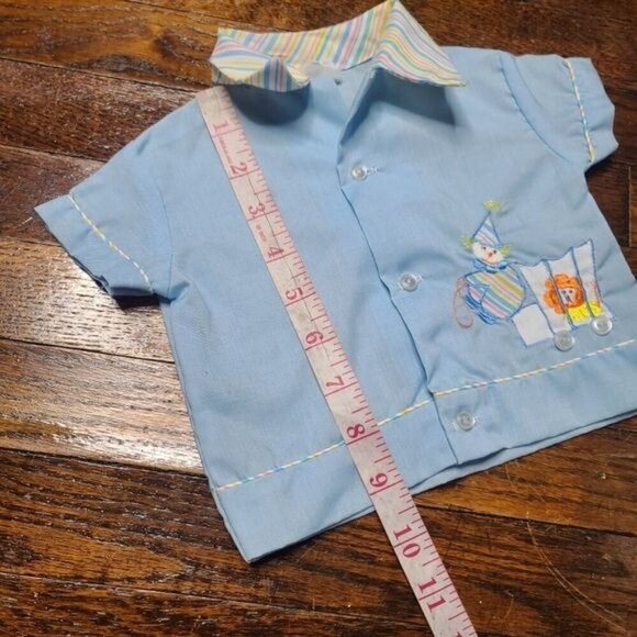 Vintage 80s Baby Boy Blue Circus Embroidery Shirt - Picture 7 of 7